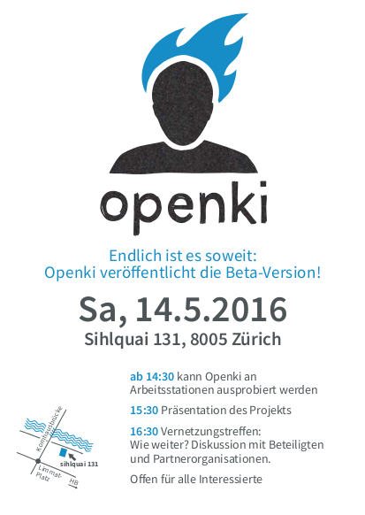 Openki Release am 14.5.2016 ab 14.30 am Sihlquai 131, 8005 Zürich